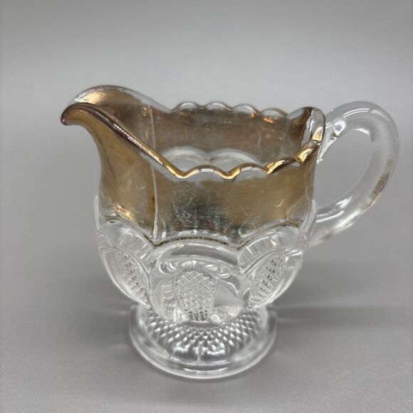 US Glass Antique EAPG Texas Stippled Pattern Clear/Gold Trim Creamer Pitcher Cup - Picture 3 of 8